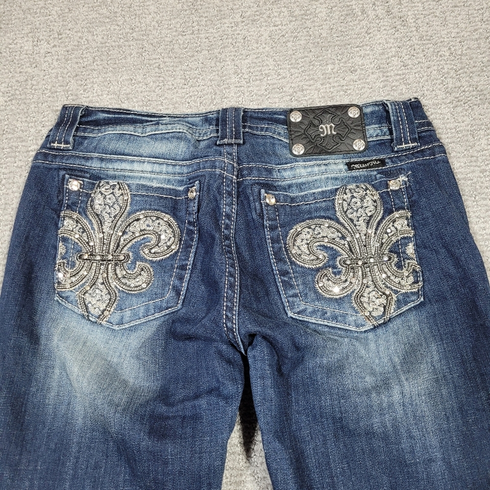 Miss Me Women's Embellished Dark Blue Fleur-de-Lis Jeans